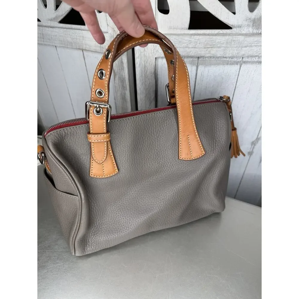 Dooney & Bourke Taupe Tan Top Handle Kendra Satchel Handle Tassel Accent